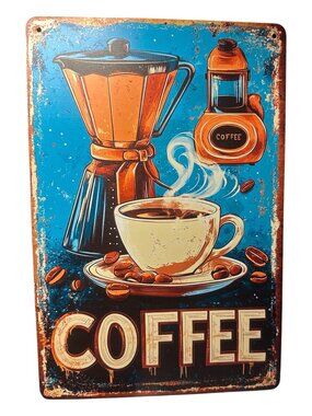 Vintage Coffee Metal Sign 8x12 Retro Cafe Kitchen Wall Decor Tin Vintage